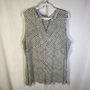 CROFT & BARROW white multcolor sleeveless button up top 3X